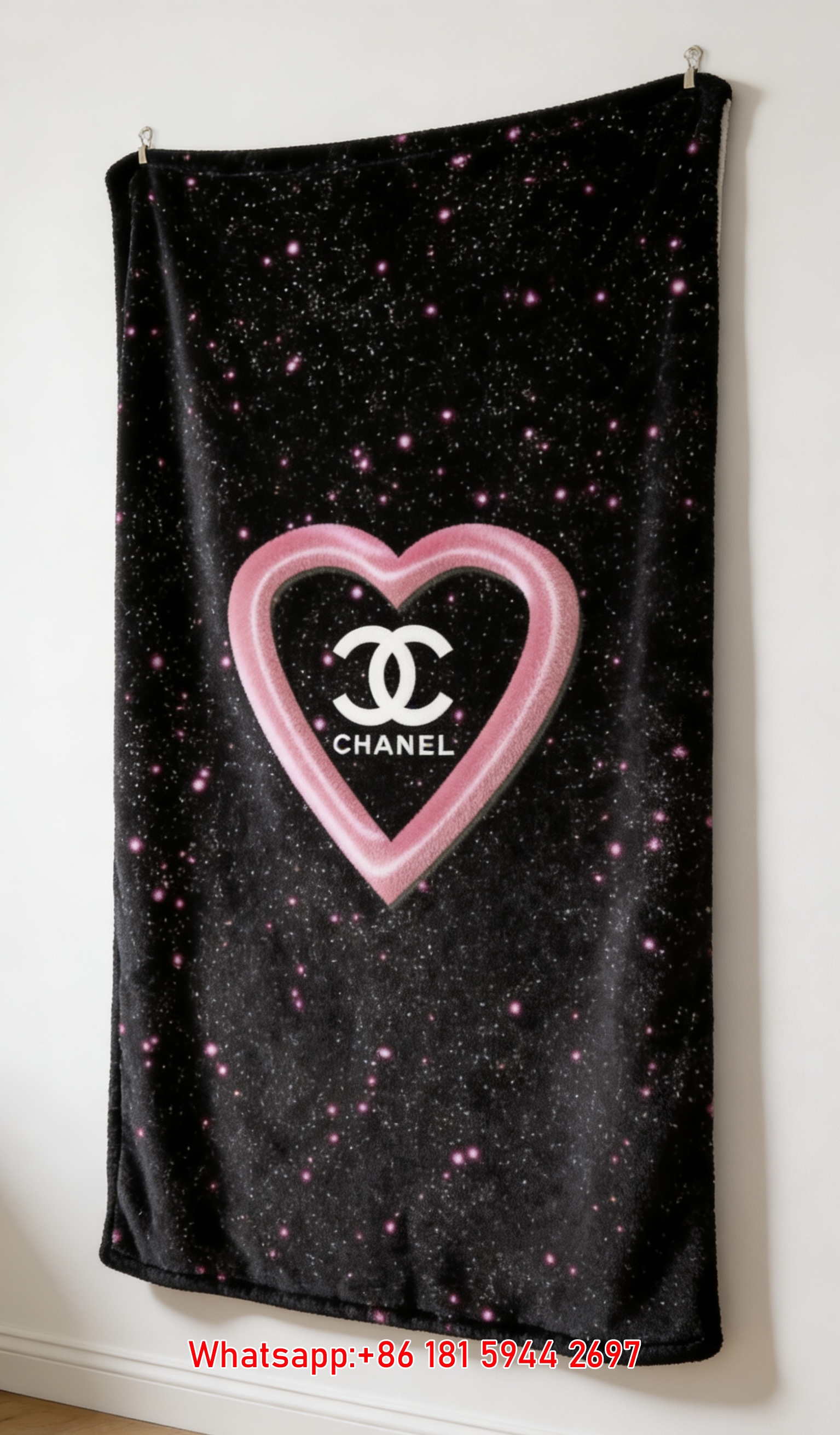 Chanel Pink Starry Sky Heart Flannel Throw Blanket IMG_7298